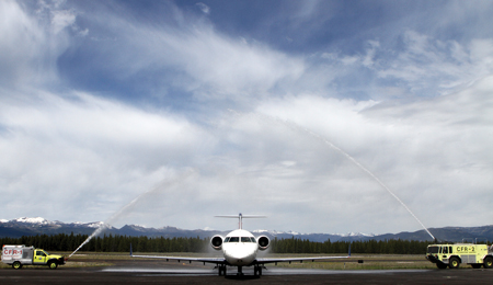 jet water arch at Yellowstone Airport