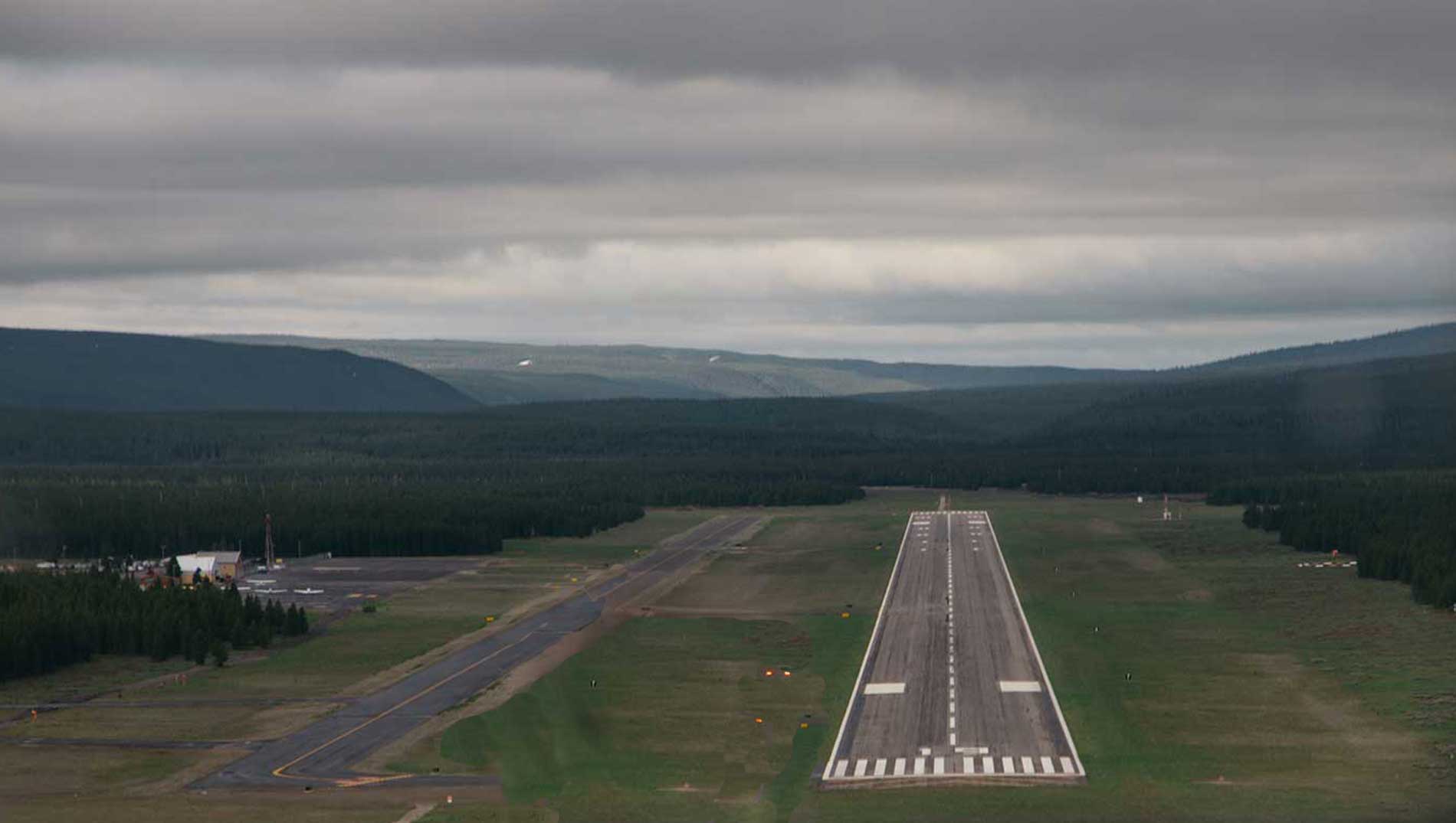 view of the scenic runway from a plane about to land