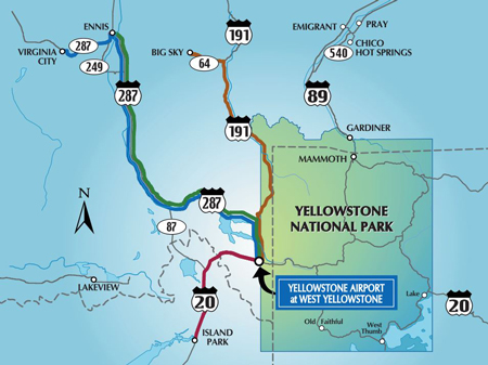 Yellowstone Airport area map